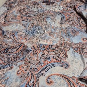 Gloria Vanderbilt Blue and Orange Paisley Top